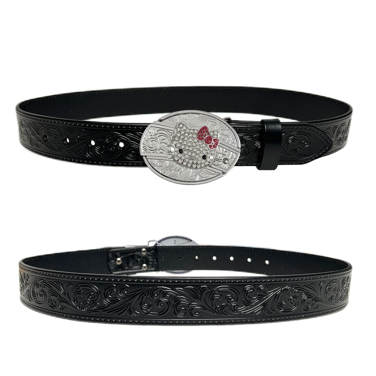 Black Leather Belt with Kitty Buckle