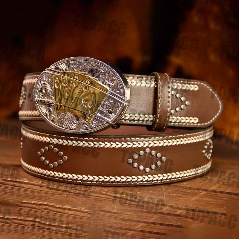 Leather Vintage belt with two-tone buckle