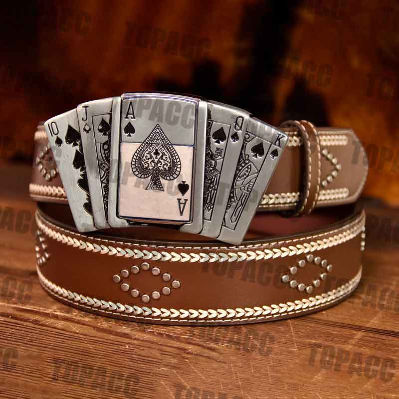 Playing Cards Illuminated Buckle - Leather Vintage Belt