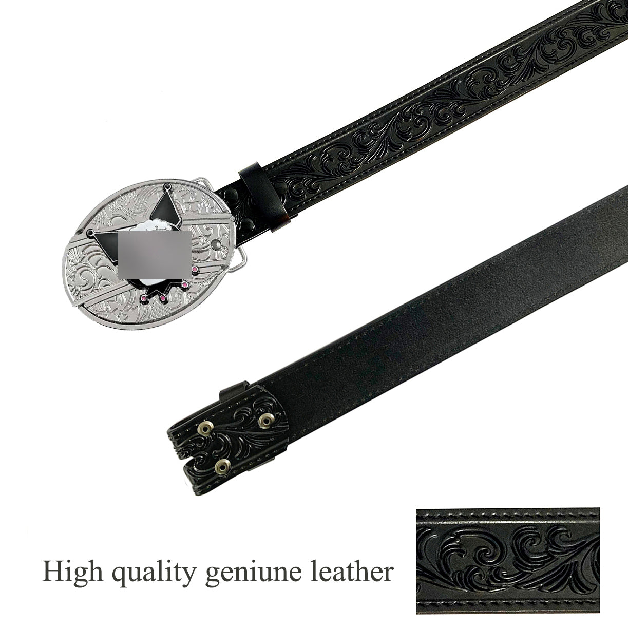 KM Buckle Black Leather Belt with