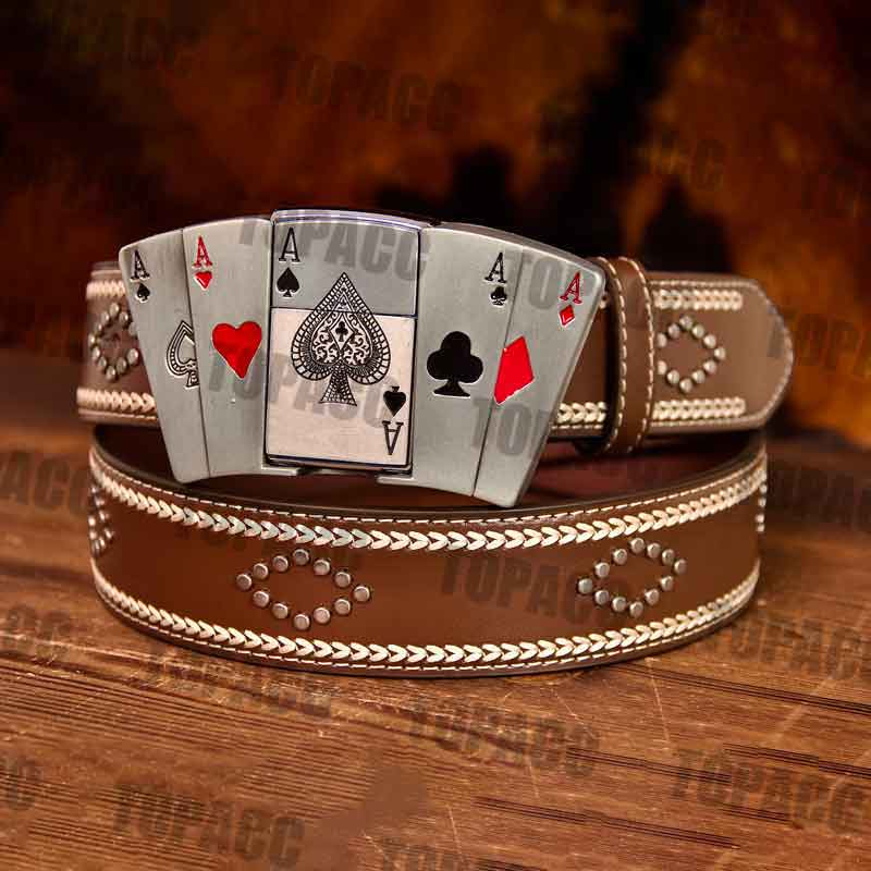 Playing Cards Illuminated Buckle - Leather Vintage Belt