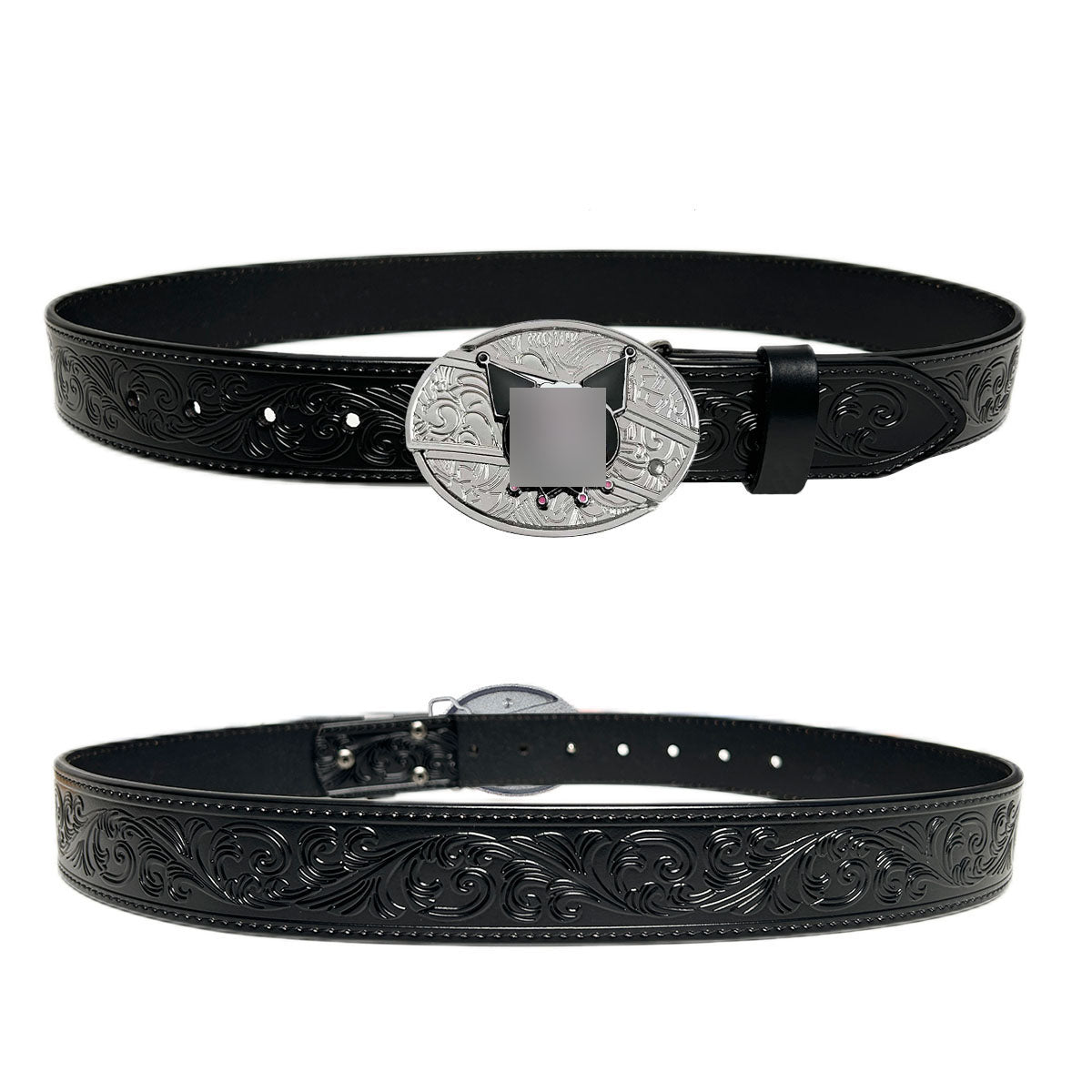 KM Buckle Black Leather Belt with