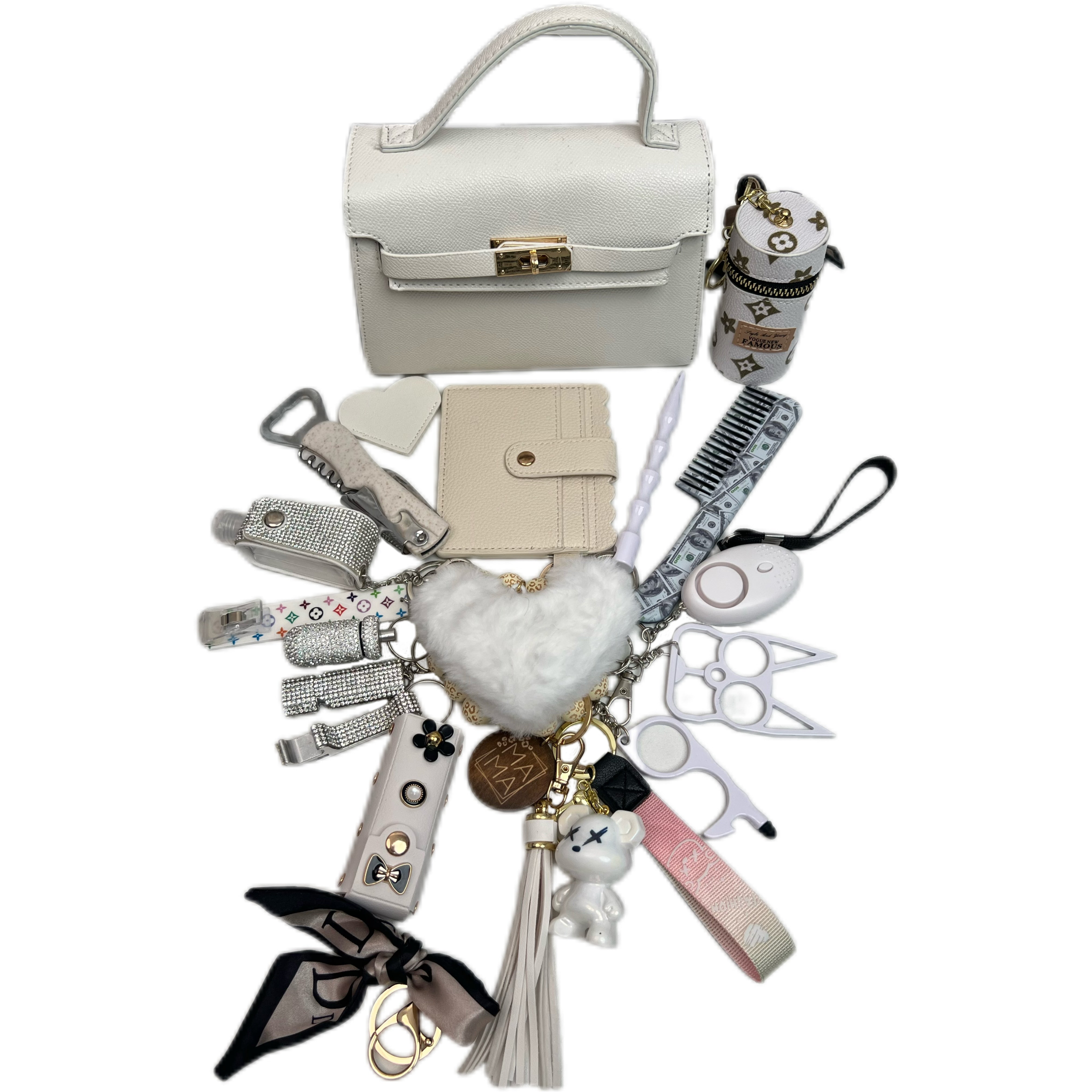 White Handbag Keychain Set