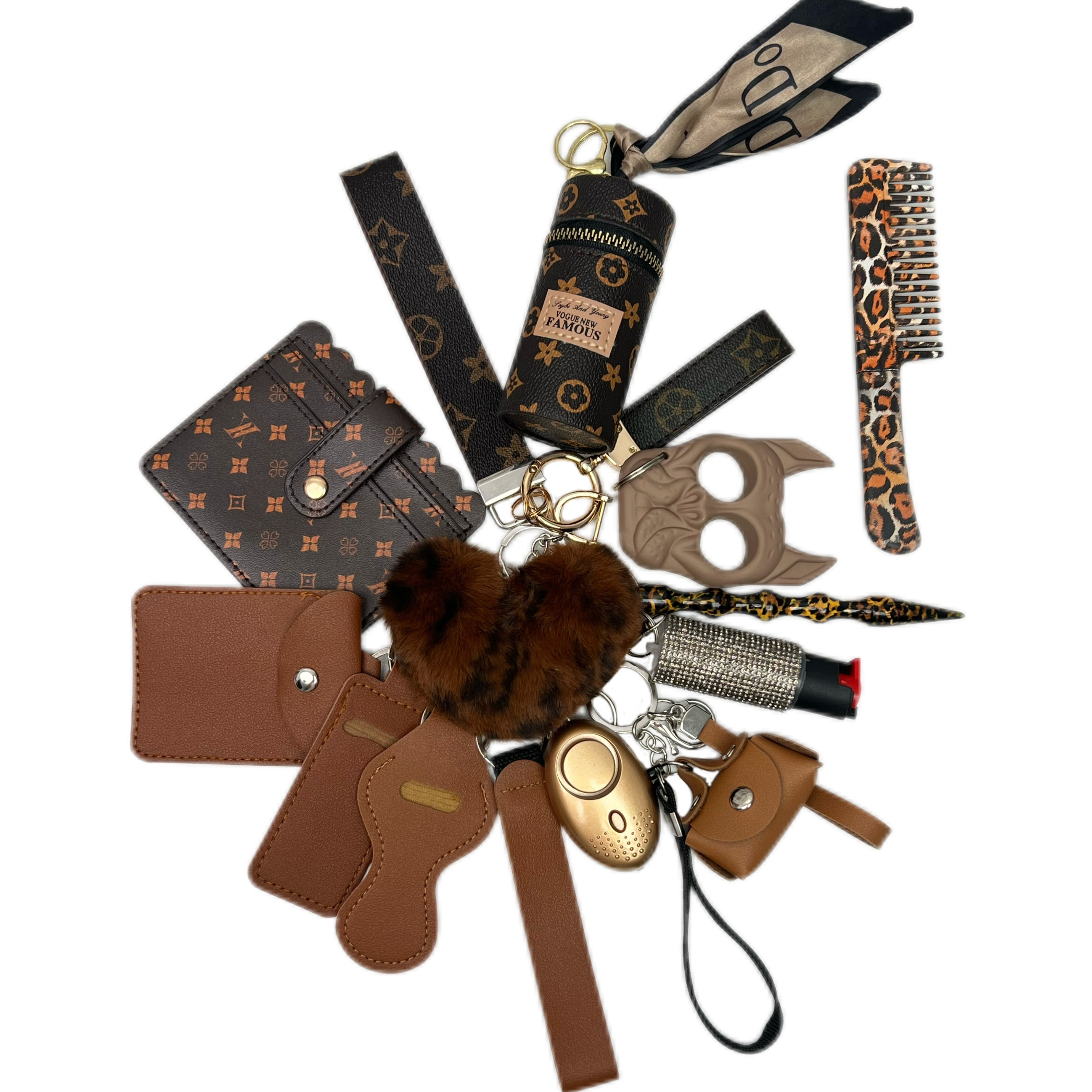 Brown Leather Fashion Keychain Set