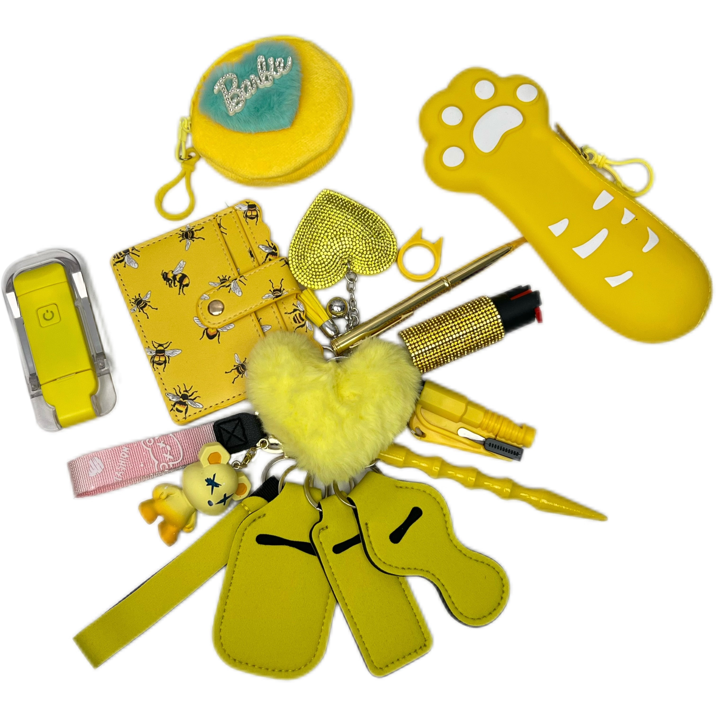 Yellow Cute Cat Paw Keychain Set