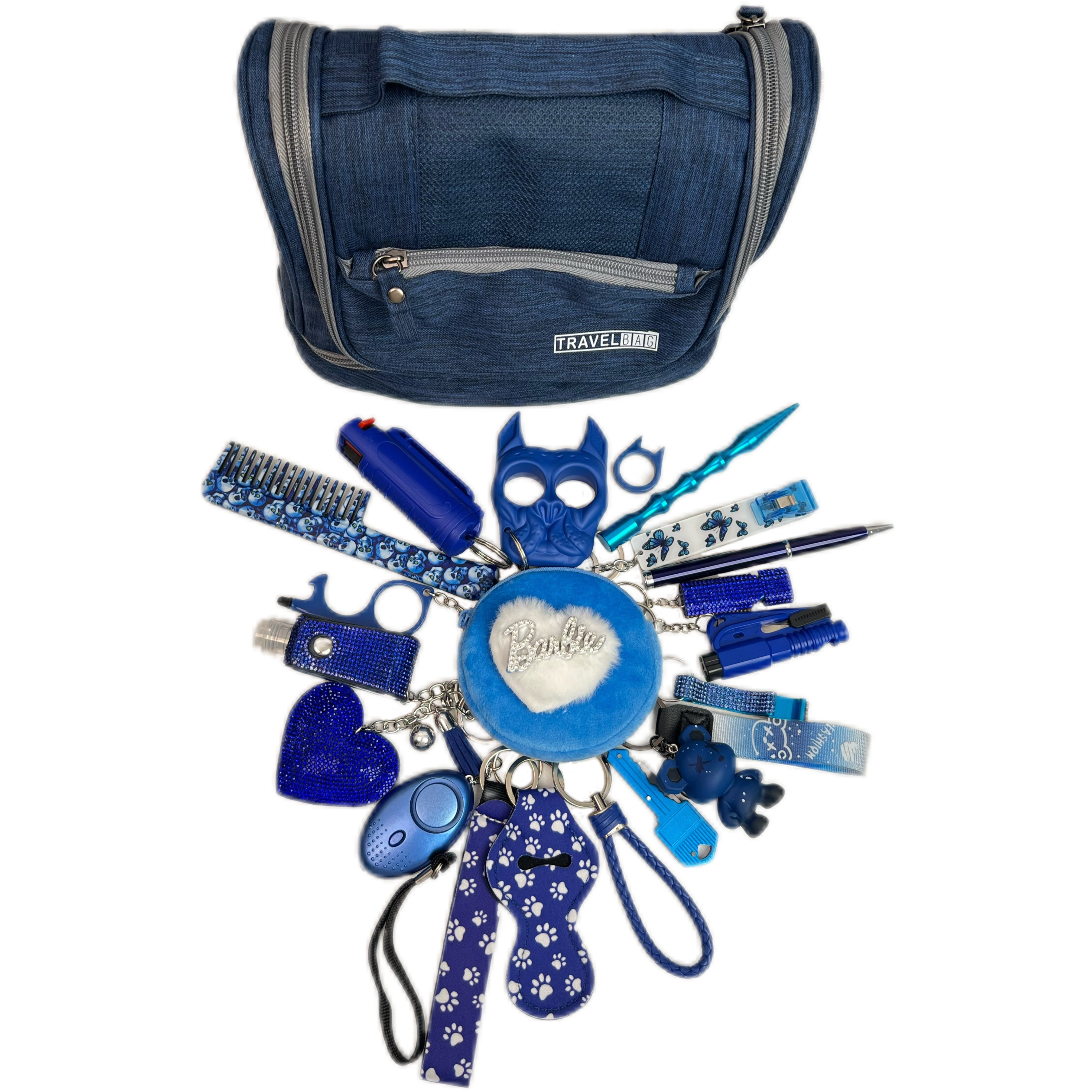 Blue Toiletries Bag Keychain Set