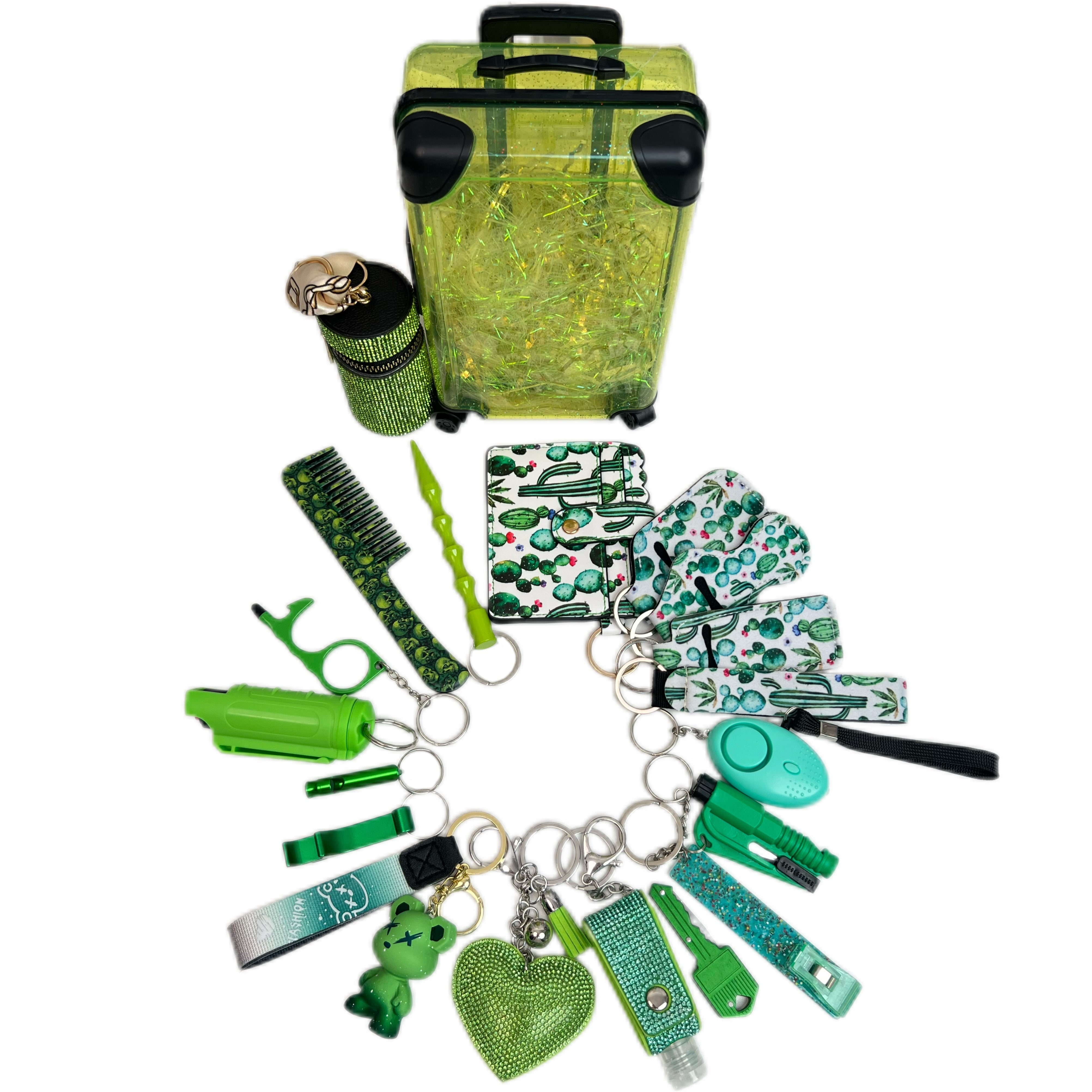 Green Luggage Keychain Set