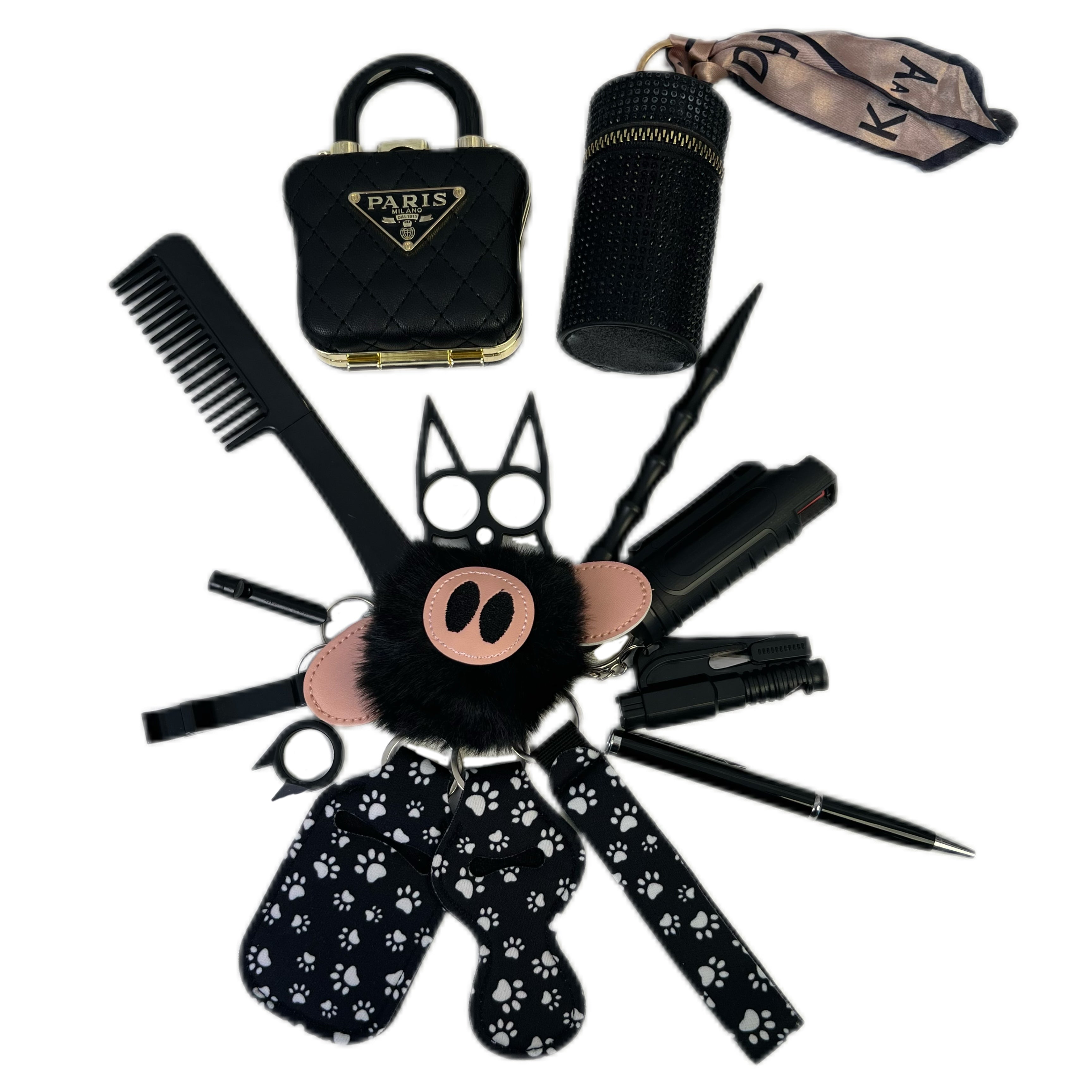 Black Pouch Keychain Set