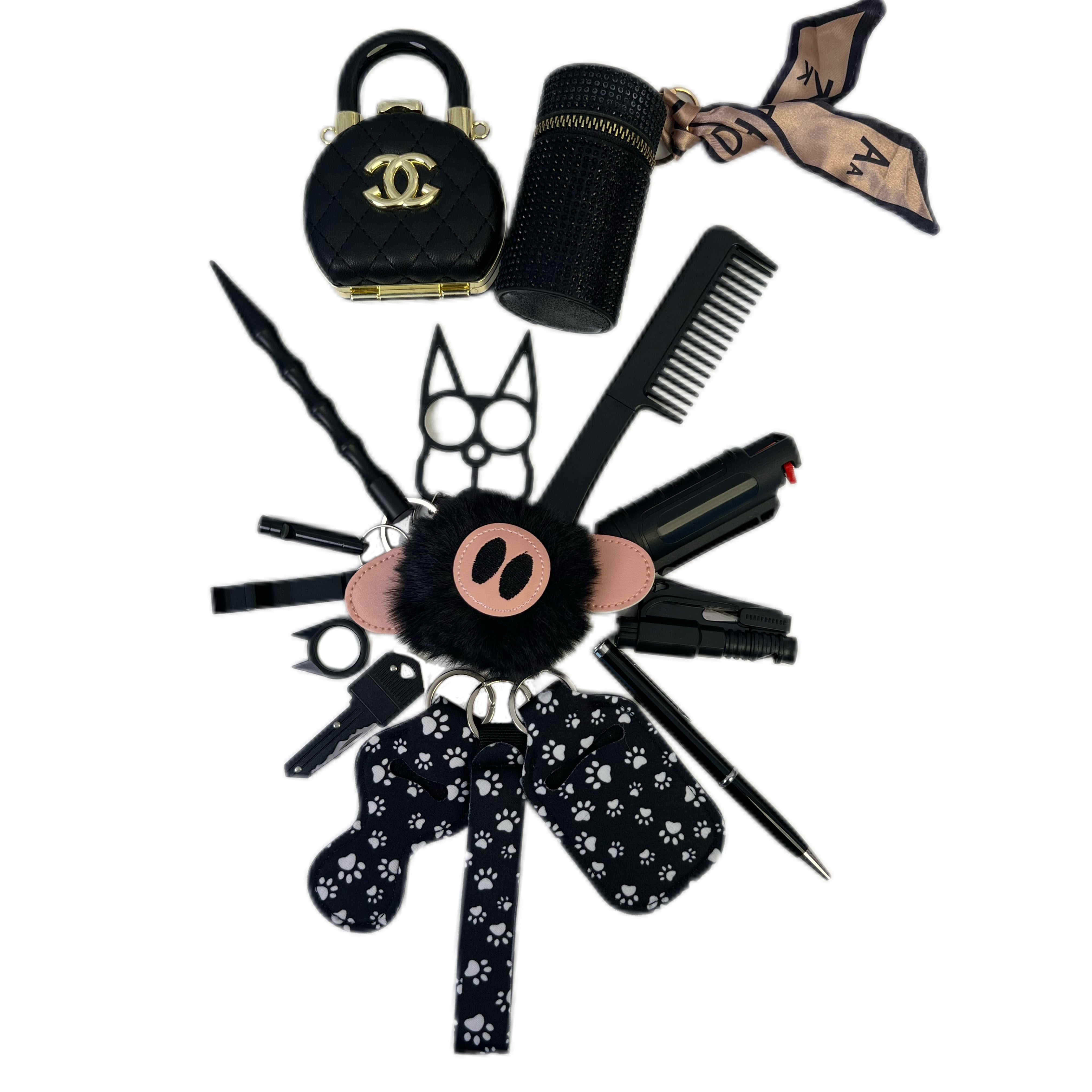 Black Pouch Keychain Set