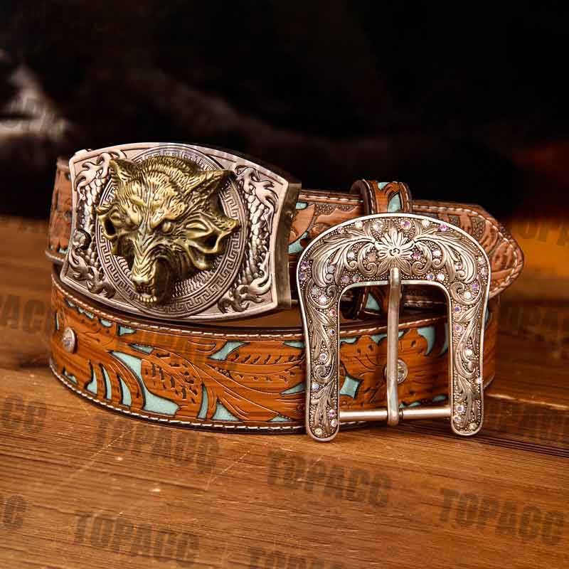 TOPACC Western Turquoise Belts - Square Buckle with Block