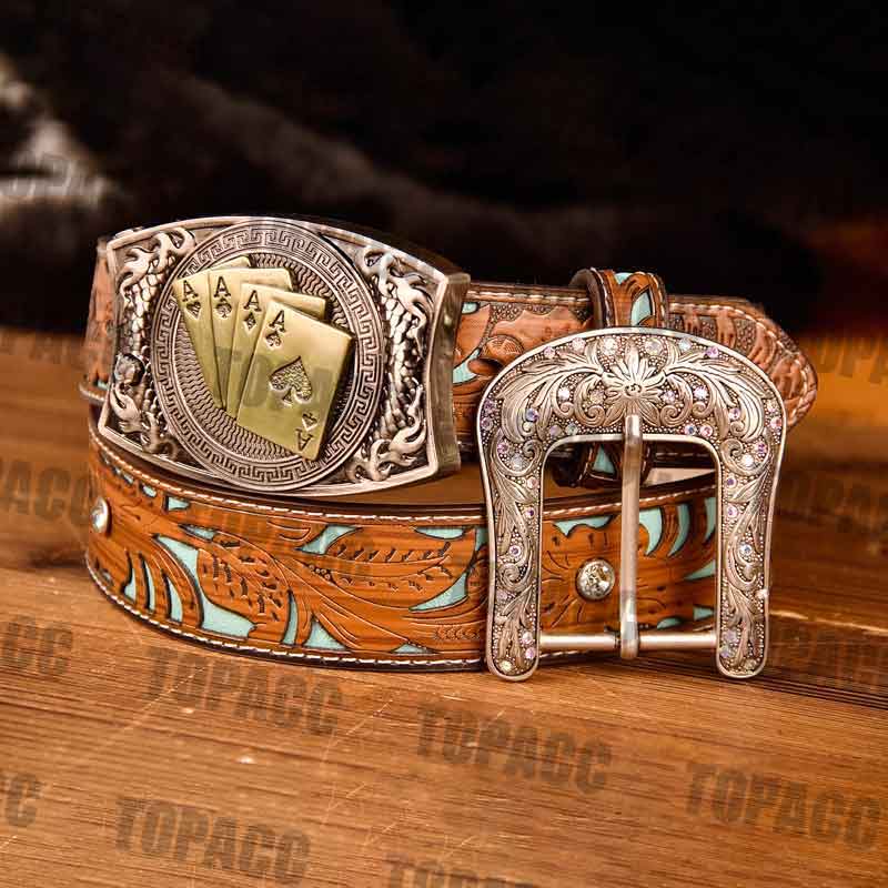 TOPACC Western Turquoise Belts - Square Buckle with Block