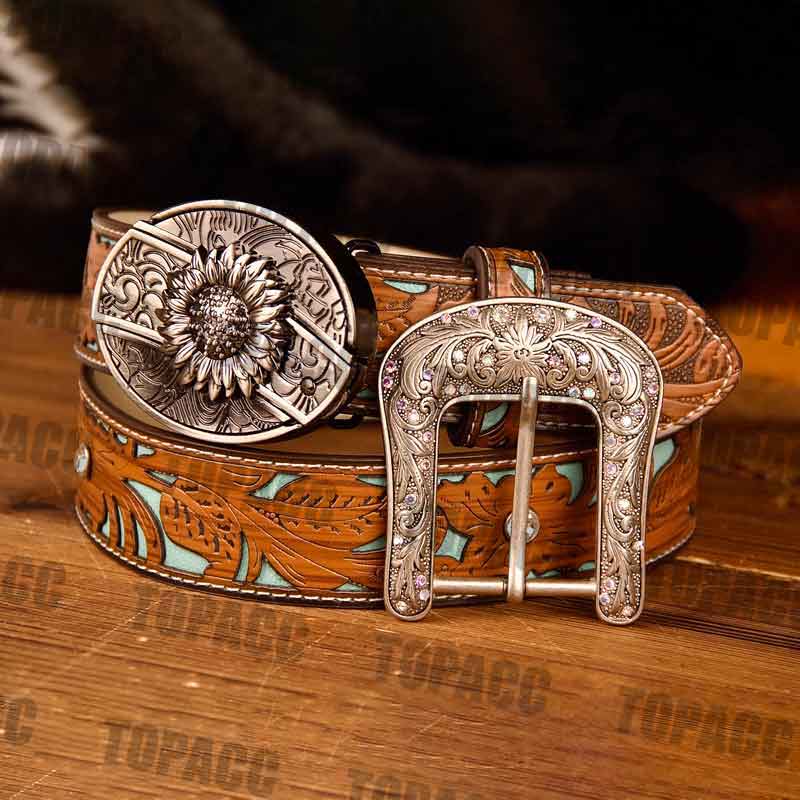 TOPACC Western Turquoise Belts - Buckle with Block
